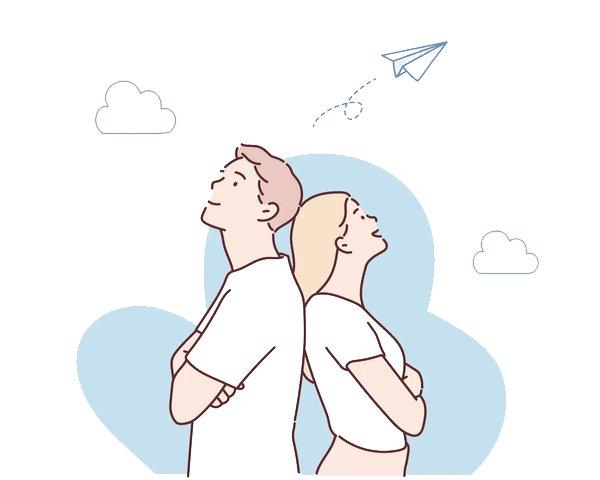 People leaning back against each other